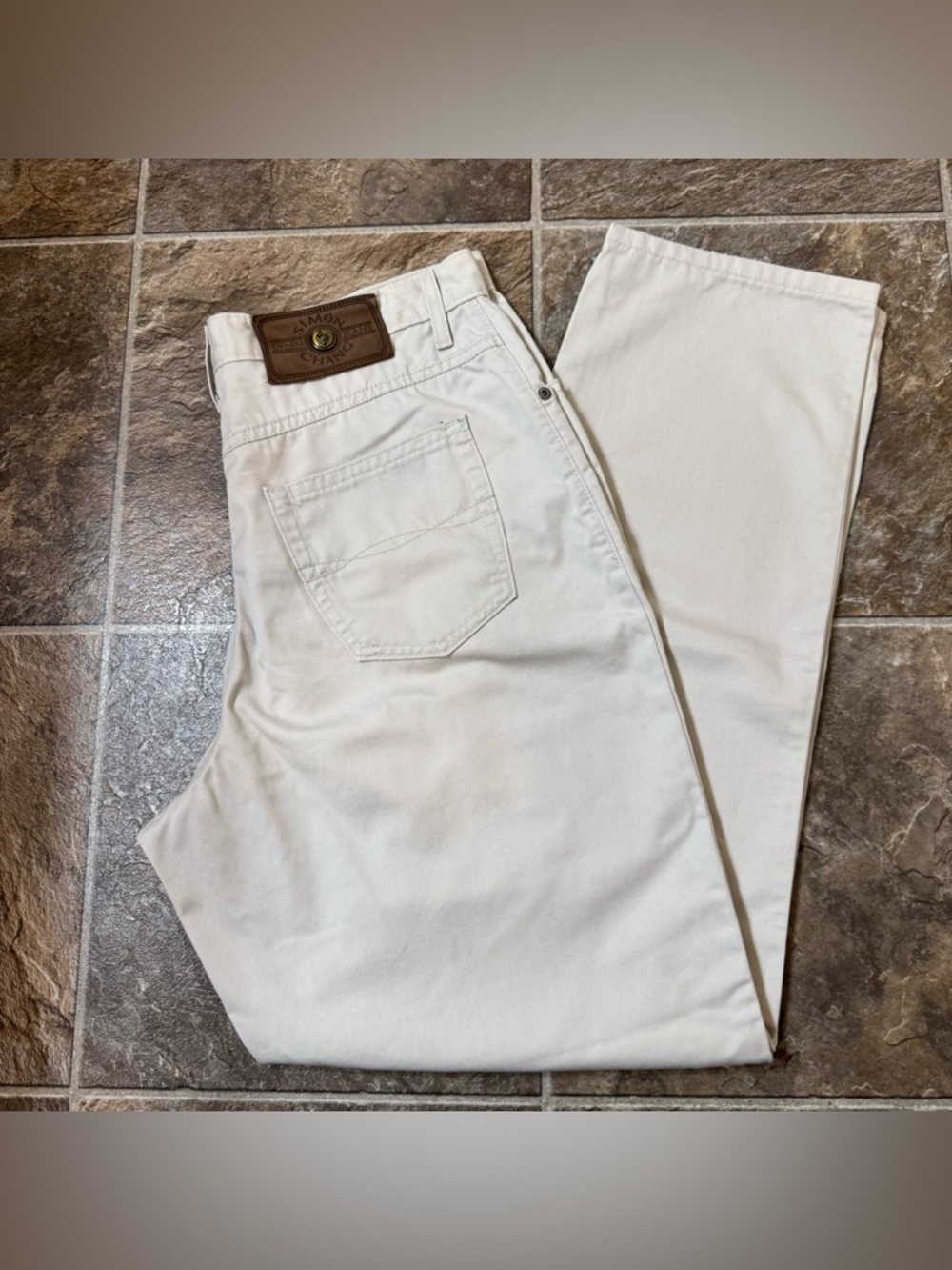 Simon Chang Denim Jeans Womens 16 Beige Straight Leg